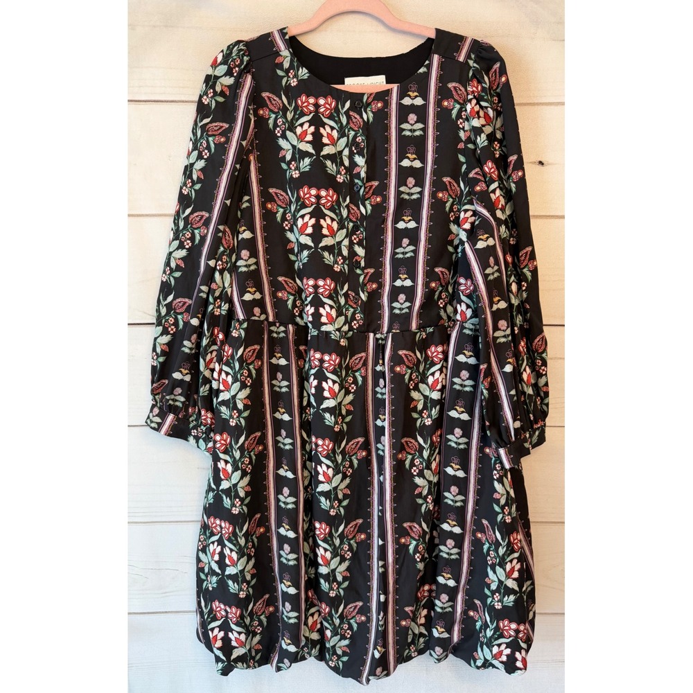 Brooke Wright Floral Stripe Bubble Hem Mini Dress Black Multi Size Large NEW